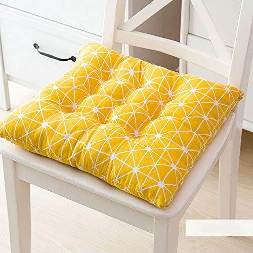 Cuscini da Sedia per Casa Ufficio e Auto, Cuscini Caldo con Legami, in Cotone e Lino, Pieno di Cotone, Design Trapuntato, Antiscivolo, Piazza, Spessore 8cm,Giallo,50cm