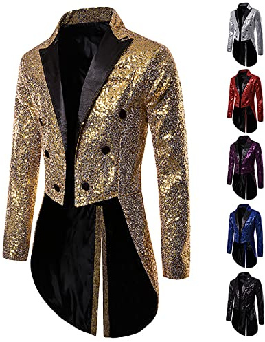 Frac da Uomo Cappotto Brillantini con Paillettes Glitterati Blazer Giacche Casual Smoking Vestito Elegante Cerimonia Giacca Uomo Vintage Festa di Nozze Costume Abbigliamento Medievale Cappotto Lungo