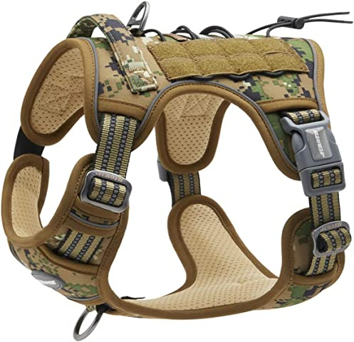AUROTH Harnais de Chien Anti Traction, Tactique Réglable Facile à Mettre pour Moyen Grand Chien, Gilet Réfléchissant Durable, Militaire Taille L, Camo Bois