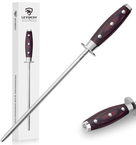 LEVINCHY 10 inch Honing Steel with Pakkawood Handle, Knife Sharpener Rod, Professional Knife Sharpening Steel