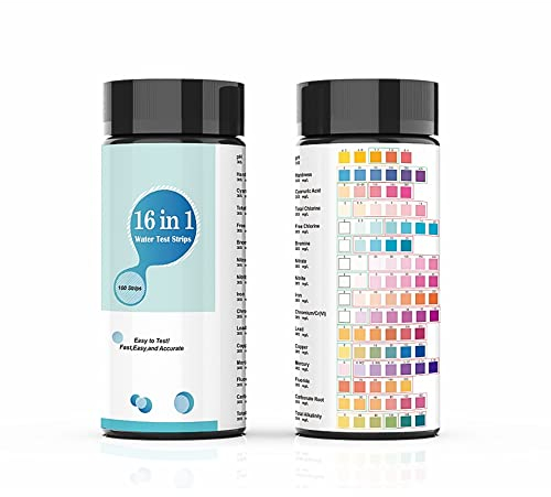 Bekasa 16-en-1 Bandelettes de Test d'Eau,Kits de test d'eau pour l'eau potable,Analyse pH, Nitrites, Chlore, Dureté, Mercure & Plomb pour aquarium, piscine, spa, puits, eau du robinet