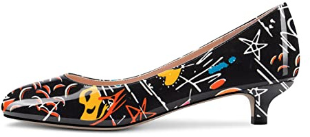 Castamere Femmes Kitten Aiguille Bas Talon Heel Rond Fermé Bout Escarpins Slip-on Classique Cute Dress Chaussures Noir Multicolore 41 EU