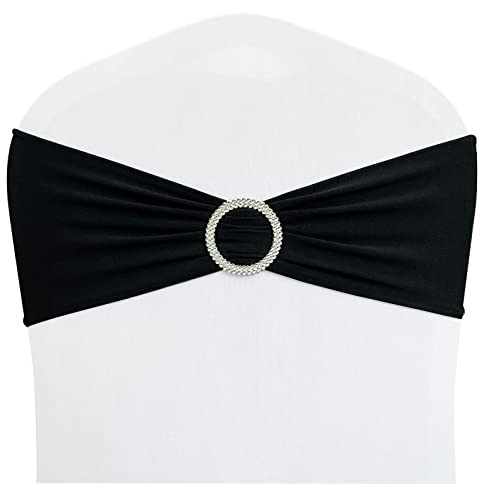 Bandas de elastano para silla, 30 lazos elásticos para sillas Maiangel con hebilla deslizante para decoración de bodas, fiestas, banquetes (negro)