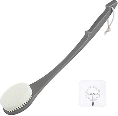Body Back Scrubber – 17'' Long Handle Shower Brush, Durable Exfoliator for Dry & Wet Use, Deep Cleansing & Gentle Exfoliation for Smooth Skin – for Men, Women & Elderly (Gray)