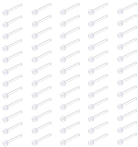 Kakonia 120pcs 20G Anelli Nasali Trasparenti per Lavoro Bioflex 2mm Borchie per Naso in Acrilico Flat Top Piercing Con Box Bond/L Forma, Stile-B