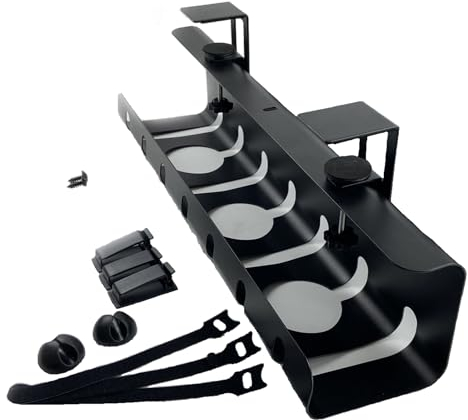 Cable Management Bureau Cache Cable Bureau Chemins de câbles Organisateur de câbles Plateau de Gestion des Câbles sous Le Bureau avec Pinces à Bras pour Gestion des Câbles et des Multiprises