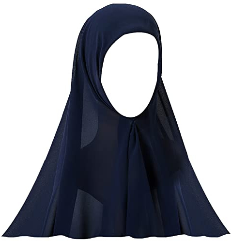 Aewob Massiv chiffong hajib för kvinnor med underkeps en del muslimsk huvudscarf wraps lättvikt ingår 12 st Hajib-nålar, Marinblått Xsp, one size