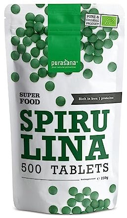 Pura Spirulina Biologica, 3000 mg di Alga Spirulina al giorno, 500 Compresse. Saziante Naturale, Detox. Proteine Biologiche Vegane. Antiossidante. Aumenta l'energia, riduce stanchezza. Purasana