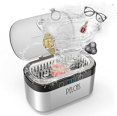PELCAS Limpiador Ultrasonidos 45KHz 500ml Limpiador Ultrasónico Actualizado 38W Ultrasonidos Limpieza con Pantalla Táctil con 5 Modos de Temporizador para Joyería Dentaduras Postizas Gafas Relojes