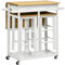 HOMCOM Bamboo Breakfast Cart with Drop Leaf Table and 2 Stools