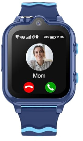 Carneedi 4G-smartwatch för barn med GPS, telefon, WiFi, videosamtal, kamera, SOS, skolläge, ANDROID 8.1, BLEU