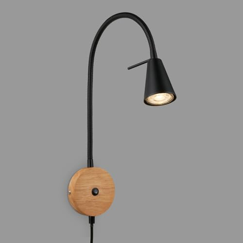 Briloner Lampada da lettura, Lampada da parete per interni, Lampada a LED, Lampada da parete per interni, Braccio flessibile, Orientabile, Interruttore, Lampada a zoccolo, Legno nero, FSC