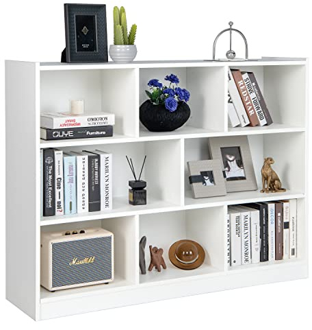COSTWAY Estanteria Blanca con 8 Cubos, Libreria Estanteria de 3 Niveles, 122 x 32 x 93 cm, Estanteria Libros Habitacion Sala Dormitorio (Blanco)