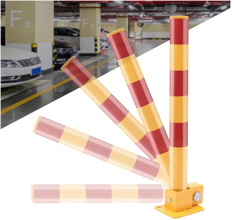BYZOMU Foldable Safety Bollard Post Parking Barrier, Heavy Duty Parking Lock with Reflective Stripes for Bike Lanes Walkways, Rustproof Waterproof Driveway Traffic Security Bollards (Color : Yellow)
