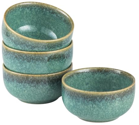 HENXFEN LEAD Bols à dessert, 240mL Bols à céréales en céramique, Set de 4 bols à snack en porcelaine, Vert brillant
