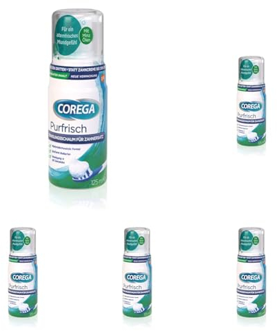 Corega Purfrisch Reinigungsschaum für Herausnehmbaren Zahnersatz/Dritte Zähne, 1x125ml (Packung mit 5)