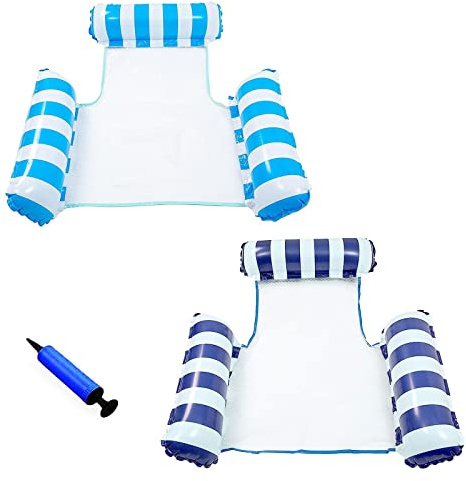 Amaca Piscina - Set di 2, amaca gonfiabile, per adulti e bambini, portatile, amaca acquatica galleggiante, 4 in 1, multimaterasso per piscina gonfiabile (blu chiaro + blu scuro)