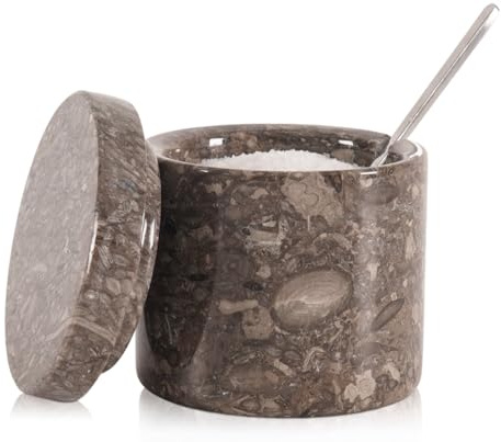 SPESHSTONES Marmorsaltkar med lock och sked, saltbehållare 1,5 dl