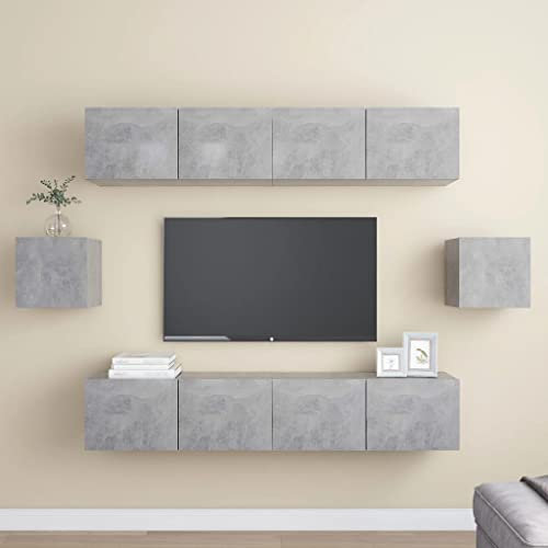ShGaxin 3079103 Ensemble de meubles TV 6 pièces en aggloméré gris béton, meuble TV salon, meuble TV, meubles de salon, meuble de salon moderne