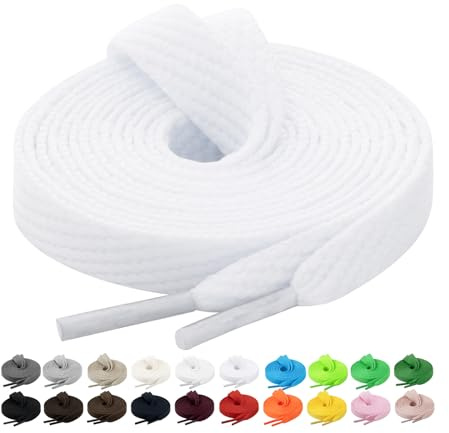 Handshop 2 pares de cordones planos para zapatillas 10mm ancho 20 colores, cordones anchos para zapatillas deportivas, zapatillas de skate Blanco Puro 137 cm