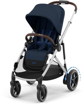 CYBEX Gold Kinderwagen e-GAZELLE S, Ab Geburt bis ca. 4 Jahre, Max. 22 kg (Single-Modus) / 2x 22 kg (Duo-Modus), All-in-1-System mit E-Antrieb und 20+ Konfigurationen, Ocean Blue
