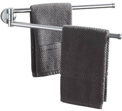BGL Swivel Towel Bar for Bathroom Chrome,Swing Out Double Towel Bar 2-Arm Kitchen Wall Mounted Towel Hanger Holder for Bathroom Organizer