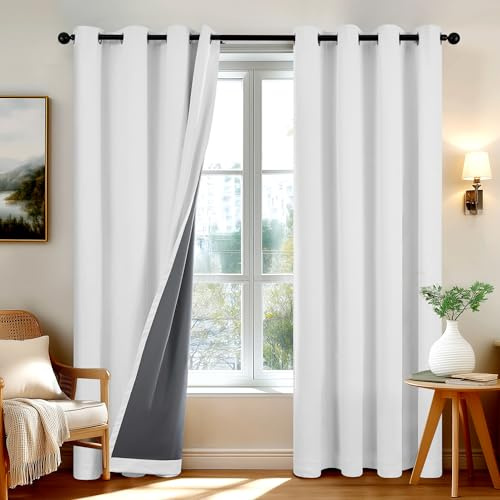 Deconovo Tende per Interni Oscuranti 100% con Occhielli – Set di 2 Tende Termiche Isolanti in Tessuto Effetto Lino, 140x260 cm, Grigio Perla, per Camera da Letto e Soggiorno