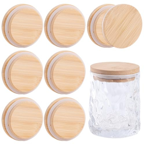 NBEADS 8 stycken glasburkar i bambu, lufttäta lock med normal öppning och silikontätning för fermentering insättning och förvaring av standardglas med 7 cm/2,76 tum, mockasin
