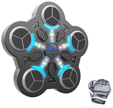 perfk Macchina da Boxe Musicale Bersaglio per Pugni Attrezzatura da Boxe Elettronica Pannello Interattivo Sacco da Allenamento Riproduce Musica Adatto per U, 5 Obiettivo