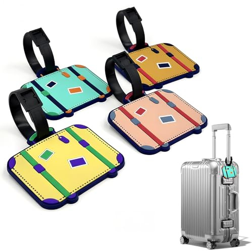 Pack de 4 Etiquetas para Maletas de Viaje, Identificadores de Equipaje en PVC Impermeable para Maletas, Mochilas y Viajes Seguros,Accesorios de Viaje