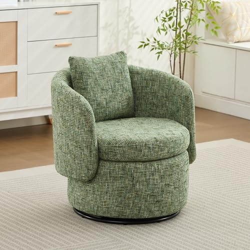 NuvlaGu Sillón giratorio de chenilla, moderno sillón de club con cojines decorativos, giratorio 360°, forma redonda, cómoda silla de relax para salón y dormitorio (verde)