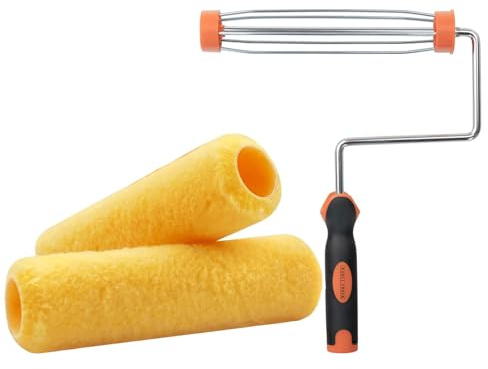 Paint Roller Set 23 cm Professional Paint Roller 2 Polyacrylic Paint Rollers with Heavy Duty Rubber Handle Painter Colour Accessories - Facade Paint, Painting Plaster, Home Decoration