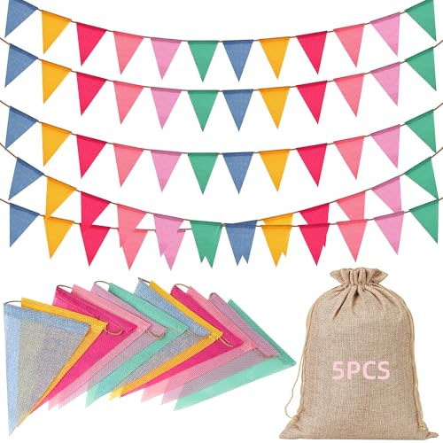 LUMYCE Lot de 5 guirlandes de fanions pastel pour extérieur, 20 m, 60 drapeaux, résistant aux intempéries, guirlande d'anniversaire pour rentrée scolaire, fête, décoration arc-en-ciel, accessoires de