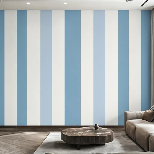 Generico Carta da Parati Righe Blu Bianco, Fotomurale Righe Verticali per Camera da Letto Decorazioni Parete, Carta Parati Effetto Decorativi Wallpaper, 300 x 210 cm D&O161