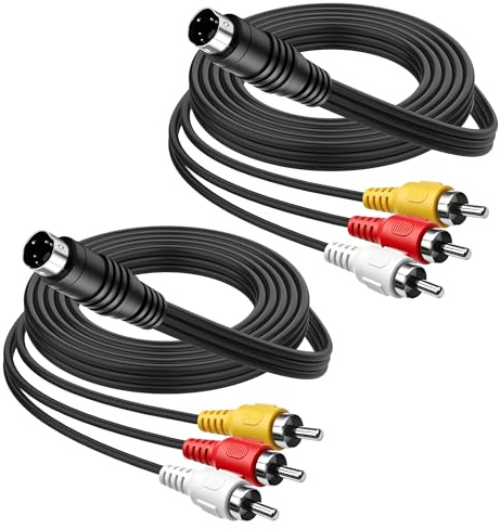 XMSJSIY Cavo di prolunga S-Video a AV RCA, 4 pin, mini DIN S-Video (SVHS) maschio a 3 RCA maschio, cavo video composito RGB per lettore DVD, CD, TV, monitor, videoregistratore, PC portatile, 2 pezzi