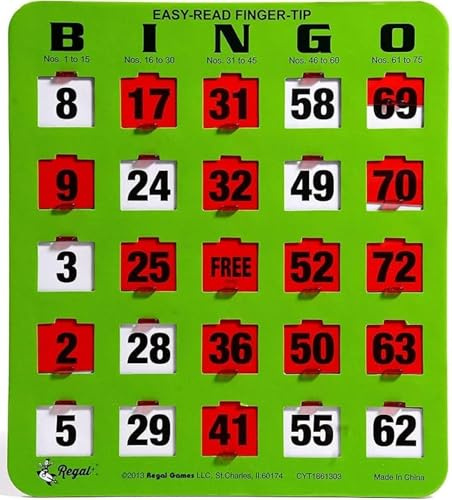Regal Bingo Bulk Bingo Cards with Sliding Windows - Reusable Large Print Bingo Game Cards for Adults Large Group - 25 Pack, Green
