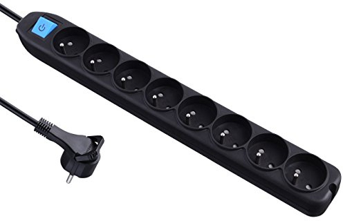 Electraline 32055 - Regleta con 8 tomas de tierra e interruptor, cable de 1,5 m, Negro