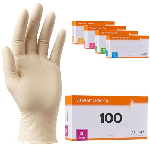 Latexhandschuhe 100 Stück | XL | Puderfreie Latex Handschuhe Weiß | Texturiert, reißfest & elastisch | Untersuchungshandschuhe Einweg für Pflege & Kosmetik | Gr. XS, S, M, L, XL