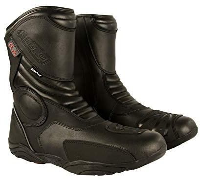 KEN ROD Läder motorcykelstövlar | Motorcykelstövlar Läder | Motorcykelskor i läder | Motorcykelstövlar med skydd | Svart Natt | Unisex Vuxna | Storlek 42.5/44 EU