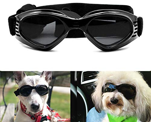 PETLESO Hundebrille Stilvolle Haustier Sonnenbrille Anti-Beschlag Wasserdicht Winddicht Augenschutz Anti-UV Schutzbrille für Kleine/Mittelgroße Hunde, Schwarz