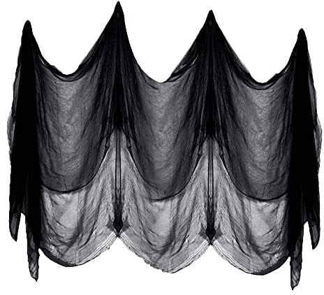 SHOKAN Halloween Deko Schwarzes Gruseliges Tuch, 215 x 500 cm, Große Baumwoll-Gaze, Gruseliges Halloween-Spinnennetz, beängstigende Hexenvorhang, Dekoration, Spukhäuser, Innen- und Außendekorationen