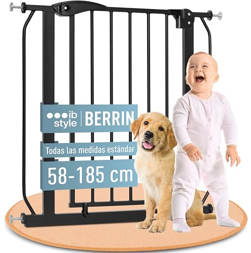 IB STYLE Barrera de Seguridad Berrin - Montaje a Presión, Sin Tornillos, Cierre Automático, Bebés y Niños, Negro, Ancho: 58-66 cm