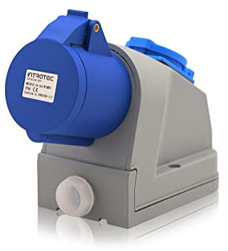 CEE-Kraftstrom-Wandsteckdose COMBO 32A 230V 6h IP44 3-polig (2P+E) Blau/Grau Industrie- & Mehrphasenstecker Rundstecker