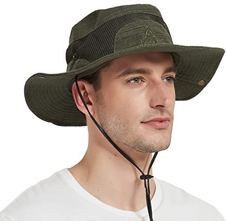 Sombrero de Hombre para El Sol - Pescador Safari Protección UV - Trekking Malla Algodon - Ala Ancha Explorador