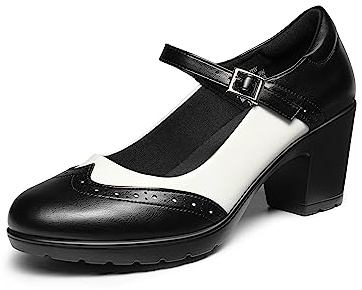 DREAM PAIRS Scarpe Oxfords Mary Jane Donna - Eleganti Comode Scarpe con Tacco, per Feste Scuola Uso Quotidiano,Size 37,Nero/Bianco-Pu,SDOX2301W