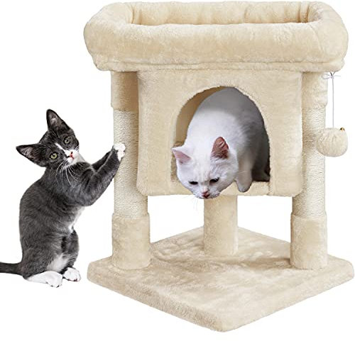 Yaheetech Cat Tree Tower for Kitten Cats, Pet Standing House with Sisal-Covered Top Platform Spacious Condo Detachable Dangling Ball, Pet Activity Center, Beige