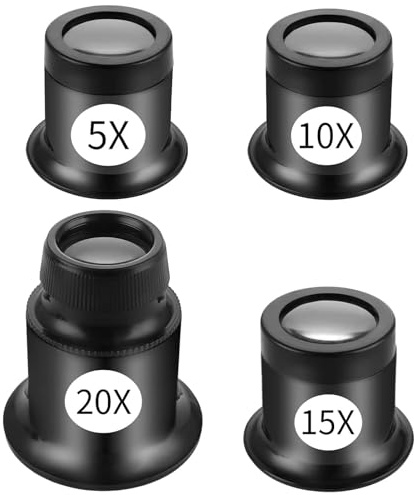 4 Pcs Jewellers Loupe, Jewellery Eye Glass, Eye Loupe Magnifier, Jewellers Magnifying Glass, Magnifying Glass Eye for Watch, Diamond, Gems, Rocks, Stamps Experimental Repair Tool (5x 10x 15x 20x)