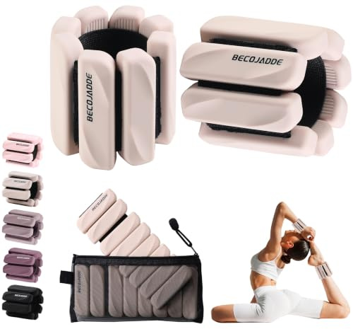BECOJADDE Wrist Weights for Women Adjustable Ankle Weights Set of 2 (1LB Each), Weighted Wristbands for Pilates, Yoga, Walking, Running, Beige