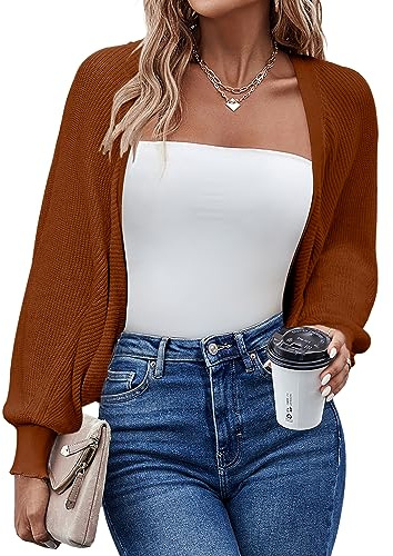 HOTOUCH Cardigans for Women UK Batwing Long Sleeve Cropped Cardigan Shrugs Open Front Lightweight Casual Loose Knit Jumper Tops for Dress Evening Wedding
