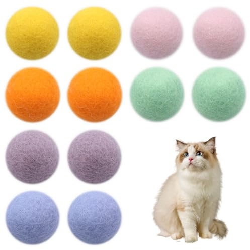 12 Stück Filzbälle Katzen,Katzenbälle aus Filz,Katze Ball,Filzball Katze,Für die Interaktion mit Kätzchen,100% Reine Wolle,Handgefertigt,6 Farben